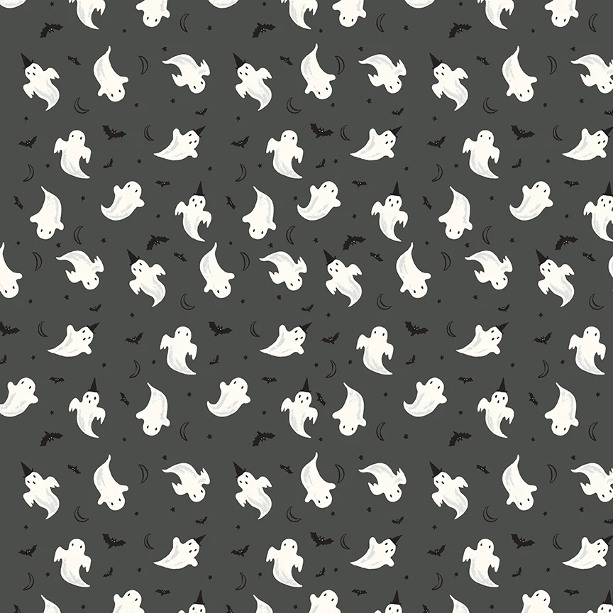 Frank and Friends GHOSTS CHARCOAL GLOW IN THE DARK GC17475-CHARCOAL Fabric Yardage