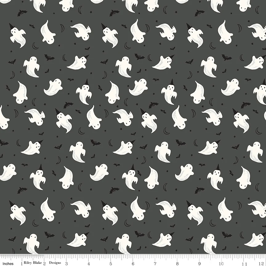 Frank and Friends GHOSTS CHARCOAL GLOW IN THE DARK GC17475-CHARCOAL Fabric Yardage - Image 2