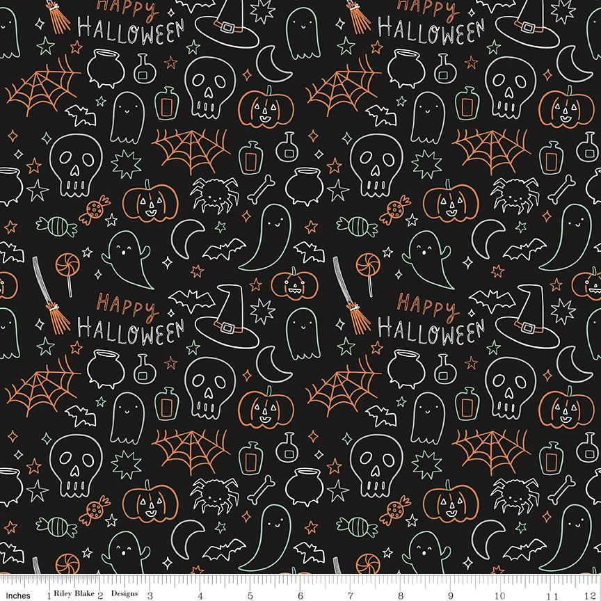 Frank and Friends HALLOWEEN ICONS BLACK GLOW IN THE DARK GC17476-BLACK Fabric Yardage - Image 2