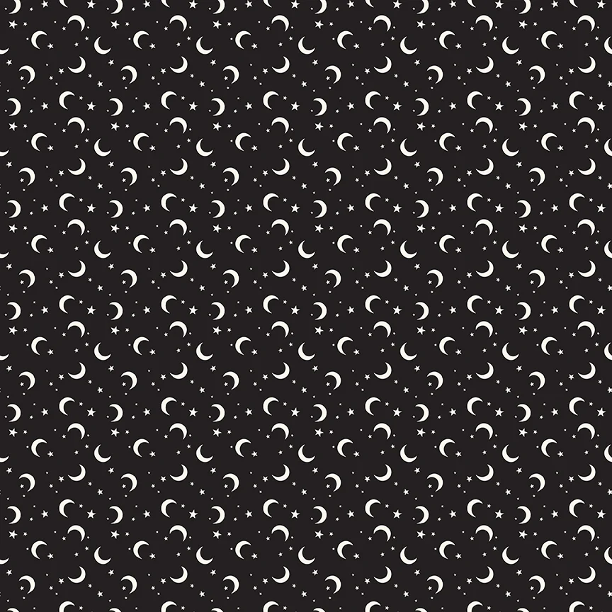 Frank and Friends MOON & STARS BLACK GLOW IN THE DARK GC17477-BLACK Fabric Yardage