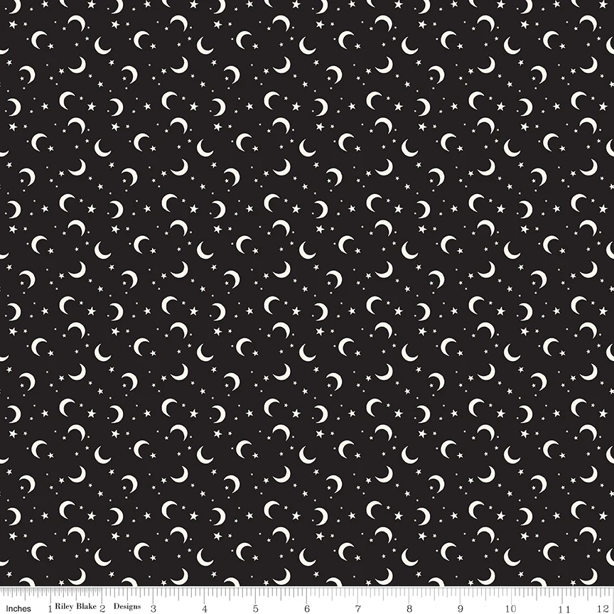Frank and Friends MOON & STARS BLACK GLOW IN THE DARK GC17477-BLACK Fabric Yardage - Image 2