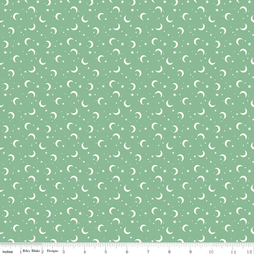 Frank and Friends MOONS & STARS GREEN C17477-GREEN Fabric Yardage - Image 2