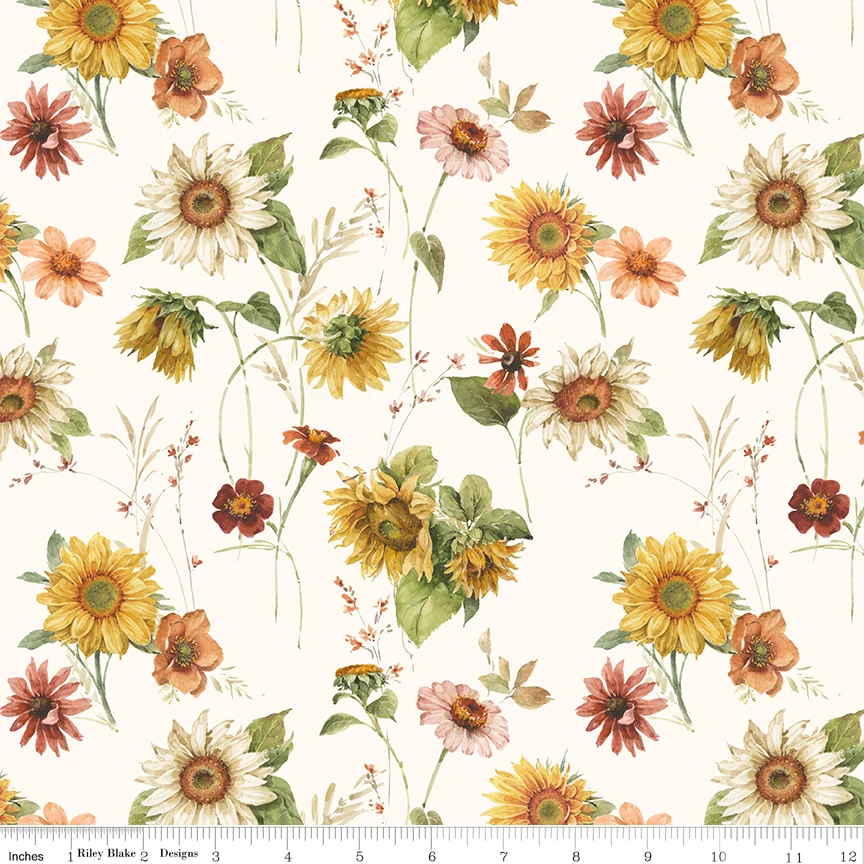 Riley Blake Sunflower Whispers by Lisa Audit Fabric CD16670-CREAM Sunflowers Cream - Image 2