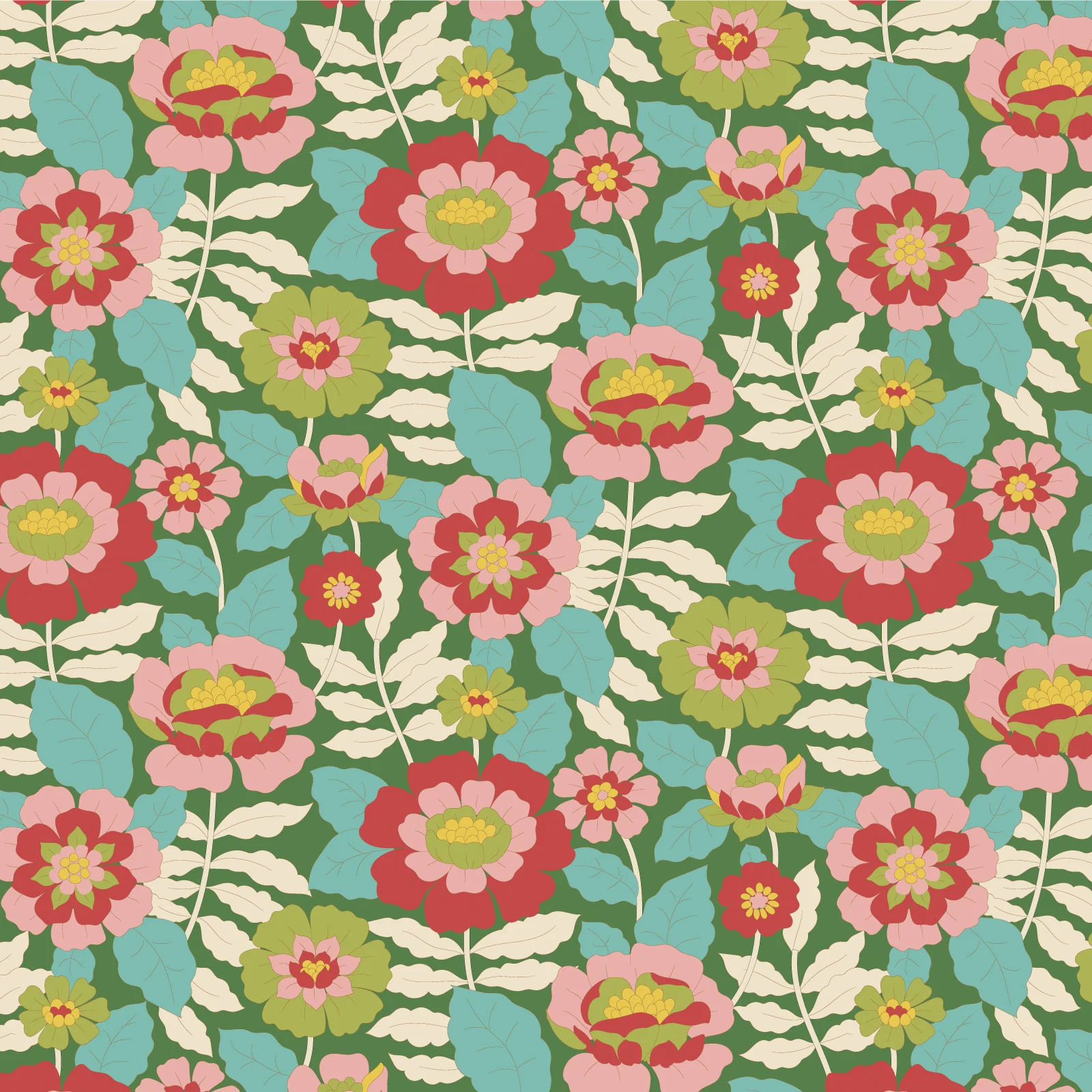 Tilda Wallflower Beverly Green TIL100609 Fabric Yardage